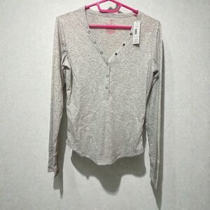 NOBO Heather Gray Buttoned Long Sleeve Women's Top